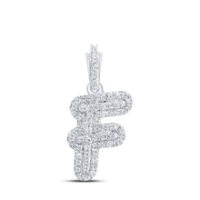 Load image into Gallery viewer, 10kt White Gold Diamond Initial &amp; Letter Pendant: A Personalized Touch of Elegance Top view from the 10Kt White Gold Womens Round Diamond F Initial Letter Pendant 1 6 Cttwpin216504 collection by Splendid Jewellery