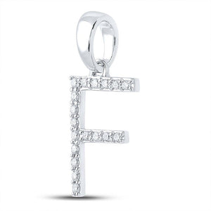 Diamond Initial & Letter Pendant | 10kt White Gold Womens Round Diamond F Initial Letter Pendant 1/8 Cttw | Splendid Jewellery GND