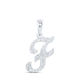 Radiant Initial Sparkle Pendant | 10kt White Gold Womens Round Diamond F Initial Letter Pendant 1/8 Cttw | Splendid Jewellery Top view from the 10Kt White Gold Womens Round Diamond F Initial Letter Pendant 1 8 Cttwpin216394 collection by Splendid Jewellery