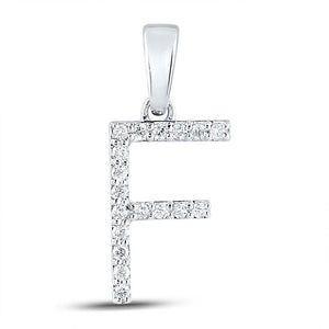 Diamond Initial & Letter Pendant | 10kt White Gold Womens Round Diamond F Initial Letter Pendant 1/8 Cttw | Splendid Jewellery GND