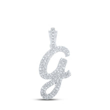 Load image into Gallery viewer, 10kt White Gold Diamond Initial Letter Pendant - Personalized Elegance at Its Finest Top view from the 10Kt White Gold Womens Round Diamond G Cursive Initial Letter Pendant 1 2 Cttwpin216758 collection by Splendid Jewellery