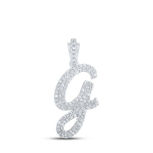 Diamond Initial & Letter Pendant | 10kt White Gold Womens Round Diamond G Cursive Initial Letter Pendant 1/2 Cttw | Splendid Jewellery GND