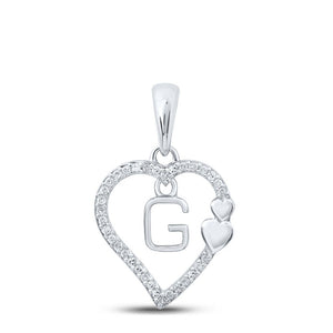 Diamond Initial & Letter Pendant | 10kt White Gold Womens Round Diamond G Heart Letter Pendant 1/10 Cttw | Splendid Jewellery GND