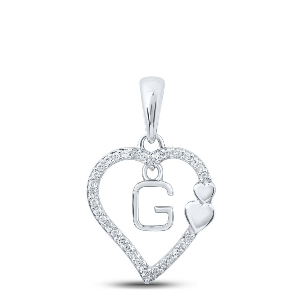 Diamond Initial & Letter Pendant | 10kt White Gold Womens Round Diamond G Heart Letter Pendant 1/10 Cttw | Splendid Jewellery GND