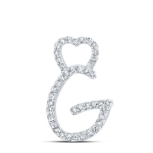 Diamond Initial & Letter Pendant | 10kt White Gold Womens Round Diamond G Heart Letter Pendant 1/8 Cttw | Splendid Jewellery GND