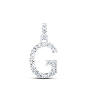 Diamond Initial & Letter Pendant | 10kt White Gold Womens Round Diamond G Initial Letter Pendant 1/10 Cttw | Splendid Jewellery GND