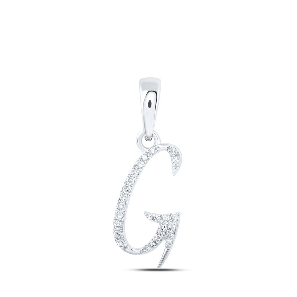 Diamond Initial & Letter Pendant | 10kt White Gold Womens Round Diamond G Initial Letter Pendant 1/12 Cttw | Splendid Jewellery GND