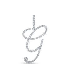Load image into Gallery viewer, Glamorous Diamond G Initial Pendant in 10kt White Gold Top view from the 10Kt White Gold Womens Round Diamond G Initial Letter Pendant 1 2 Cttwpin217000 collection by Splendid Jewellery