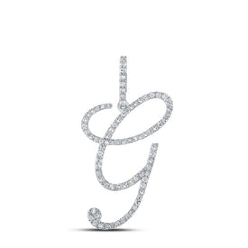 Glamorous Diamond G Initial Pendant in 10kt White Gold Top view from the 10Kt White Gold Womens Round Diamond G Initial Letter Pendant 1 2 Cttwpin217000 collection by Splendid Jewellery