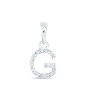 Diamond Initial & Letter Pendant | 10kt White Gold Womens Round Diamond G Initial Letter Pendant 1/20 Cttw | Splendid Jewellery GND