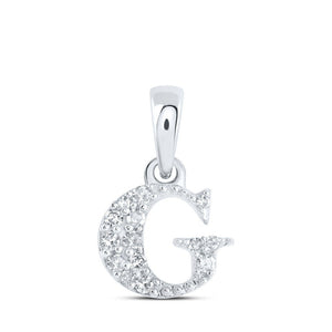 Diamond Initial & Letter Pendant | 10kt White Gold Womens Round Diamond G Initial Letter Pendant 1/20 Cttw | Splendid Jewellery GND