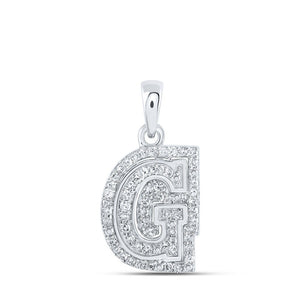 Diamond Initial & Letter Pendant | 10kt White Gold Womens Round Diamond G Initial Letter Pendant 1/5 Cttw | Splendid Jewellery GND