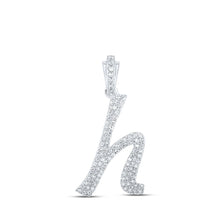 Load image into Gallery viewer, Sparkling Diamond Initial Pendant in 10kt White Gold - Personalized Elegance for Every Occasion Top view from the 10Kt White Gold Womens Round Diamond H Cursive Initial Letter Pendant 3 8 Cttwpin216759 collection by Splendid Jewellery