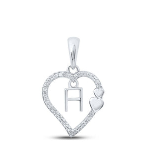 Diamond Initial & Letter Pendant | 10kt White Gold Womens Round Diamond H Heart Letter Pendant 1/10 Cttw | Splendid Jewellery GND