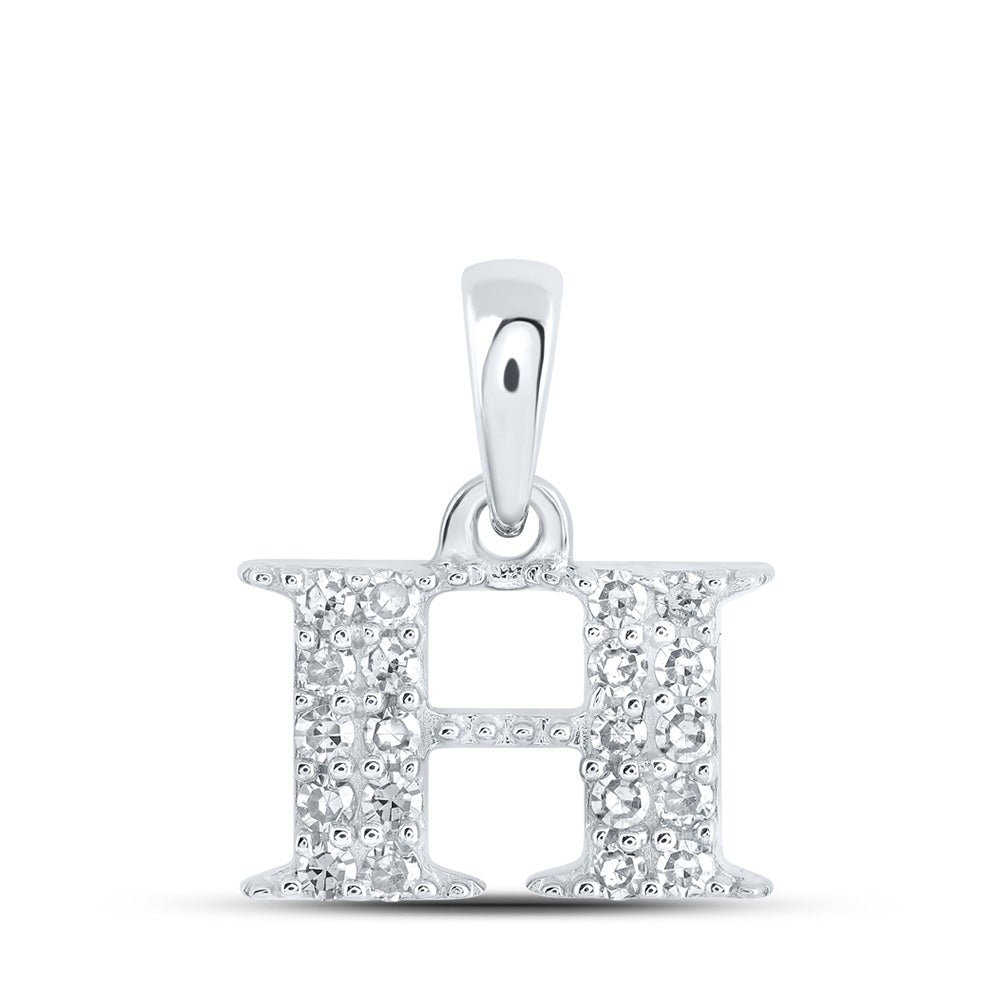 Diamond Initial & Letter Pendant | 10kt White Gold Womens Round Diamond H Initial Letter Pendant 1/10 Cttw | Splendid Jewellery GND