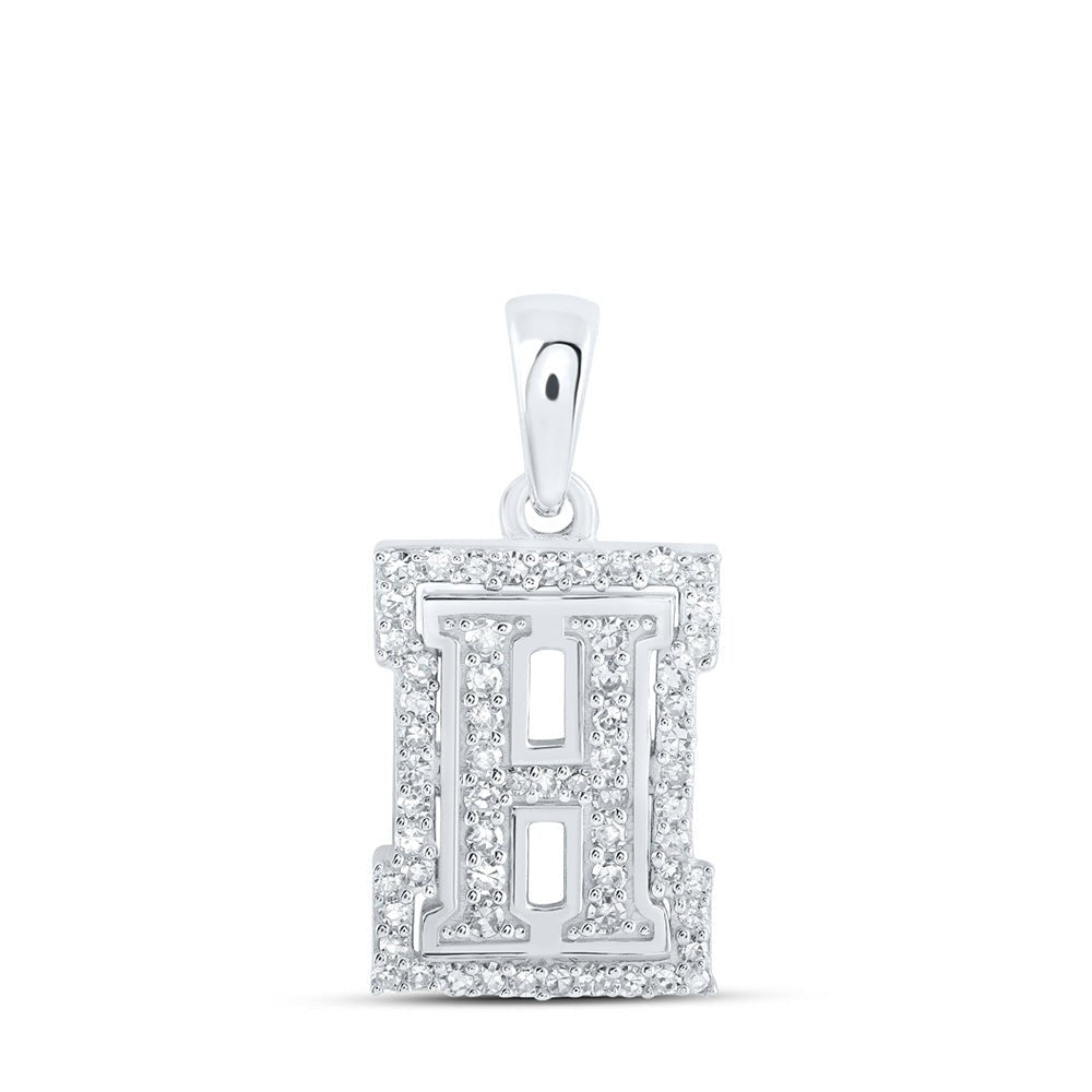 Diamond Initial & Letter Pendant | 10kt White Gold Womens Round Diamond H Initial Letter Pendant 1/5 Cttw | Splendid Jewellery GND