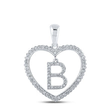 Load image into Gallery viewer, Romantic Brilliance: 10kt White Gold Heart-Shaped Diamond Initial Pendant Top view from the 10Kt White Gold Womens Round Diamond Heart B Letter Pendant 1 4 Cttwpin210598 collection by Splendid Jewellery
