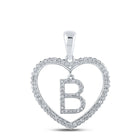 Romantic Brilliance: 10kt White Gold Heart-Shaped Diamond Initial Pendant Top view from the 10Kt White Gold Womens Round Diamond Heart B Letter Pendant 1 4 Cttwpin210598 collection by Splendid Jewellery