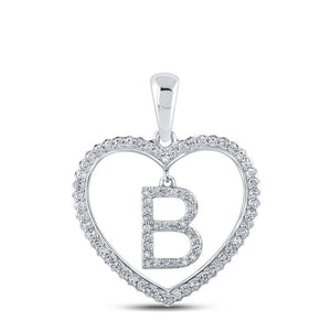 Diamond Initial & Letter Pendant | 10kt White Gold Womens Round Diamond Heart B Letter Pendant 1/4 Cttw | Splendid Jewellery GND
