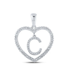 Load image into Gallery viewer, Romantic Brilliance: 10kt White Gold Diamond Heart C Letter Pendant Top view from the 10Kt White Gold Womens Round Diamond Heart C Letter Pendant 1 4 Cttwpin210599 collection by Splendid Jewellery