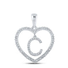 Romantic Brilliance: 10kt White Gold Diamond Heart C Letter Pendant Top view from the 10Kt White Gold Womens Round Diamond Heart C Letter Pendant 1 4 Cttwpin210599 collection by Splendid Jewellery
