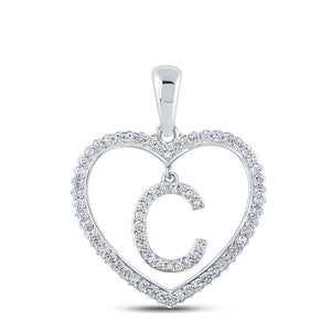 Diamond Initial & Letter Pendant | 10kt White Gold Womens Round Diamond Heart C Letter Pendant 1/4 Cttw | Splendid Jewellery GND