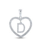 Delicate Love Diamond Initial Pendant - 10kt White Gold Heart D Letter Necklace 1/4 Cttw Top view from the 10Kt White Gold Womens Round Diamond Heart D Letter Pendant 1 4 Cttwpin210562 collection by Splendid Jewellery