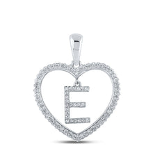 Load image into Gallery viewer, 10kt White Gold Heart-Shaped Diamond Initial Pendant - A Mesmerizing Expression of Love and Elegance Top view from the 10Kt White Gold Womens Round Diamond Heart E Letter Pendant 1 4 Cttwpin210564 collection by Splendid Jewellery