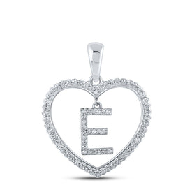 10kt White Gold Heart-Shaped Diamond Initial Pendant - A Mesmerizing Expression of Love and Elegance Top view from the 10Kt White Gold Womens Round Diamond Heart E Letter Pendant 1 4 Cttwpin210564 collection by Splendid Jewellery