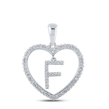 Load image into Gallery viewer, 10kt White Gold Diamond Heart Initial Pendant - Personalized Elegance and Sparkling Brilliance Top view from the 10Kt White Gold Womens Round Diamond Heart F Letter Pendant 1 4 Cttwpin210563 collection by Splendid Jewellery
