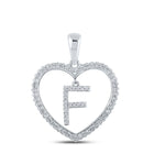 10kt White Gold Diamond Heart Initial Pendant - Personalized Elegance and Sparkling Brilliance Top view from the 10Kt White Gold Womens Round Diamond Heart F Letter Pendant 1 4 Cttwpin210563 collection by Splendid Jewellery