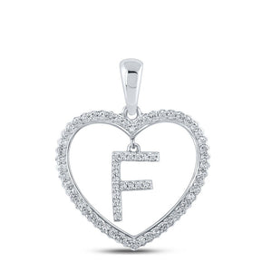 Diamond Initial & Letter Pendant | 10kt White Gold Womens Round Diamond Heart F Letter Pendant 1/4 Cttw | Splendid Jewellery GND