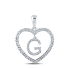 Glamorous Gold & Diamond Heart G Letter Pendant Top view from the 10Kt White Gold Womens Round Diamond Heart G Letter Pendant 1 4 Cttwpin210400 collection by Splendid Jewellery