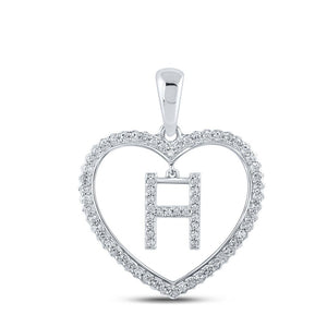 Diamond Initial & Letter Pendant | 10kt White Gold Womens Round Diamond Heart H Letter Pendant 1/4 Cttw | Splendid Jewellery GND