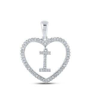 Diamond Initial & Letter Pendant | 10kt White Gold Womens Round Diamond Heart I Letter Pendant 1/4 Cttw | Splendid Jewellery GND