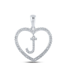 Load image into Gallery viewer, Heartfelt Diamond Initial Pendant - 10kt White Gold Womens Round Diamond J Letter Pendant 1/4 Cttw Top view from the 10Kt White Gold Womens Round Diamond Heart J Letter Pendant 1 4 Cttwpin210406 collection by Splendid Jewellery