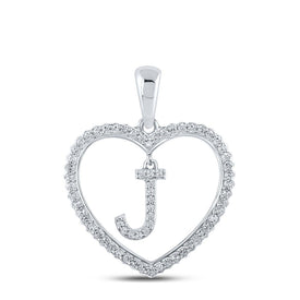 Heartfelt Diamond Initial Pendant - 10kt White Gold Womens Round Diamond J Letter Pendant 1/4 Cttw Top view from the 10Kt White Gold Womens Round Diamond Heart J Letter Pendant 1 4 Cttwpin210406 collection by Splendid Jewellery