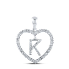 Load image into Gallery viewer, Splendid Jewellery 10kt White Gold Diamond Initial Heart Pendant Top view from the 10Kt White Gold Womens Round Diamond Heart K Letter Pendant 1 4 Cttwpin210427 collection by Splendid Jewellery
