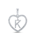 Splendid Jewellery 10kt White Gold Diamond Initial Heart Pendant Top view from the 10Kt White Gold Womens Round Diamond Heart K Letter Pendant 1 4 Cttwpin210427 collection by Splendid Jewellery