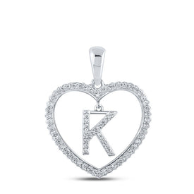 Splendid Jewellery 10kt White Gold Diamond Initial Heart Pendant Top view from the 10Kt White Gold Womens Round Diamond Heart K Letter Pendant 1 4 Cttwpin210427 collection by Splendid Jewellery