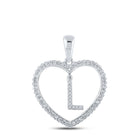 Romantic Love Letter Diamond Pendant Top view from the 10Kt White Gold Womens Round Diamond Heart L Letter Pendant 1 4 Cttwpin210428 collection by Splendid Jewellery