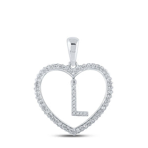 Diamond Initial & Letter Pendant | 10kt White Gold Womens Round Diamond Heart L Letter Pendant 1/4 Cttw | Splendid Jewellery GND
