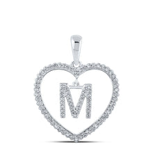 Load image into Gallery viewer, Romantic Reflections: 10kt White Gold Womens Round Diamond Heart M Letter Pendant Top view from the 10Kt White Gold Womens Round Diamond Heart M Letter Pendant 1 4 Cttwpin210429 collection by Splendid Jewellery