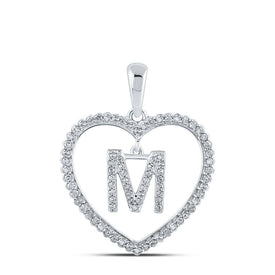 Romantic Reflections: 10kt White Gold Womens Round Diamond Heart M Letter Pendant Top view from the 10Kt White Gold Womens Round Diamond Heart M Letter Pendant 1 4 Cttwpin210429 collection by Splendid Jewellery