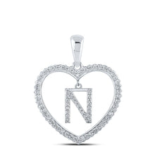 Load image into Gallery viewer, Romantic Love Letter Diamond Pendant Top view from the 10Kt White Gold Womens Round Diamond Heart N Letter Pendant 1 4 Cttwpin210472 collection by Splendid Jewellery