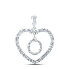 Heart of Brilliance: 10kt White Gold Diamond Initial Pendant Top view from the 10Kt White Gold Womens Round Diamond Heart O Letter Pendant 1 4 Cttwpin210474 collection by Splendid Jewellery
