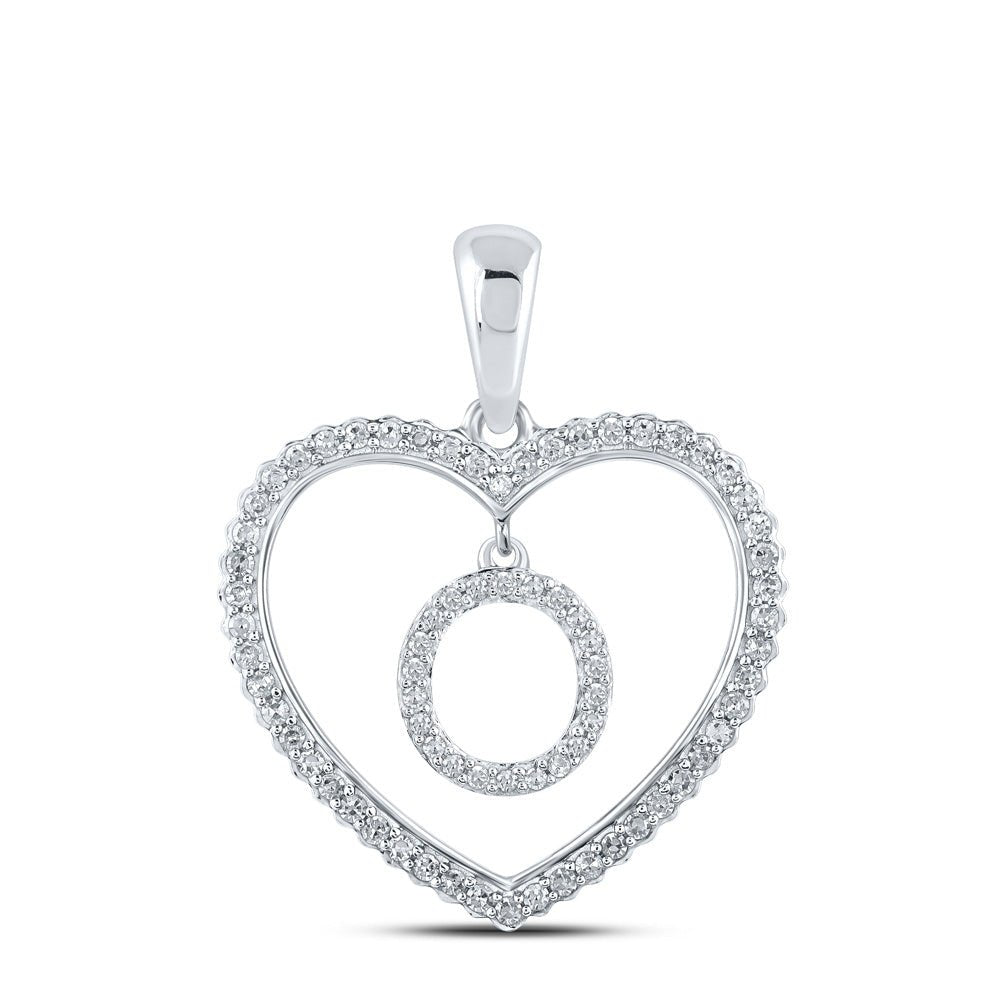 Diamond Initial & Letter Pendant | 10kt White Gold Womens Round Diamond Heart O Letter Pendant 1/4 Cttw | Splendid Jewellery GND