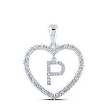 Load image into Gallery viewer, Enchanting Diamond Heart Initial Pendant in 10kt White Gold Top view from the 10Kt White Gold Womens Round Diamond Heart P Letter Pendant 1 4 Cttwpin210473 collection by Splendid Jewellery