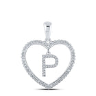 Enchanting Diamond Heart Initial Pendant in 10kt White Gold Top view from the 10Kt White Gold Womens Round Diamond Heart P Letter Pendant 1 4 Cttwpin210473 collection by Splendid Jewellery