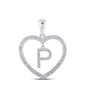 Enchanting Diamond Heart Initial Pendant in 10kt White Gold Top view from the 10Kt White Gold Womens Round Diamond Heart P Letter Pendant 1 4 Cttwpin210473 collection by Splendid Jewellery